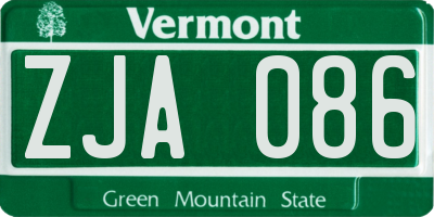 VT license plate ZJA086