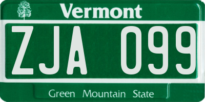 VT license plate ZJA099