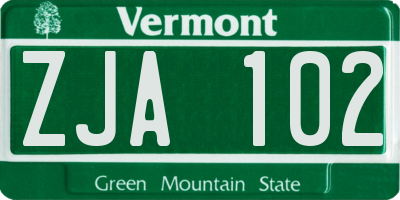VT license plate ZJA102