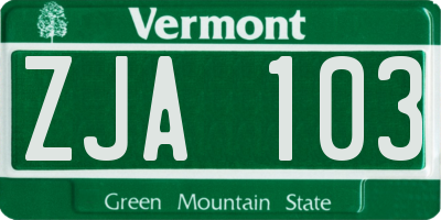 VT license plate ZJA103