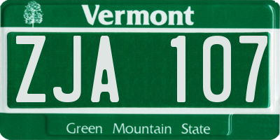 VT license plate ZJA107