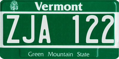 VT license plate ZJA122