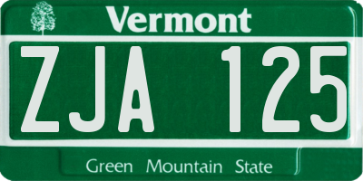 VT license plate ZJA125