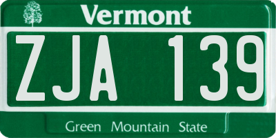 VT license plate ZJA139