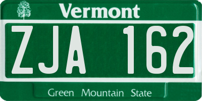 VT license plate ZJA162