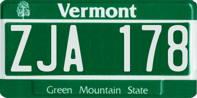 VT license plate ZJA178