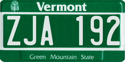 VT license plate ZJA192
