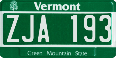 VT license plate ZJA193