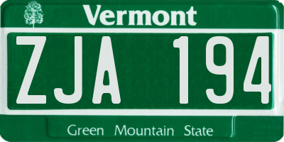 VT license plate ZJA194