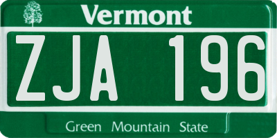 VT license plate ZJA196