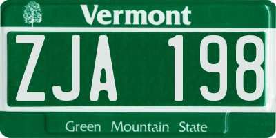 VT license plate ZJA198