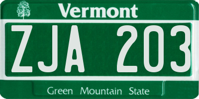 VT license plate ZJA203