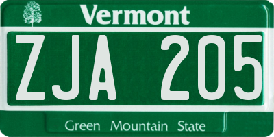 VT license plate ZJA205
