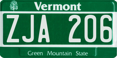 VT license plate ZJA206