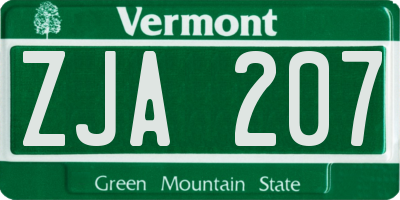 VT license plate ZJA207