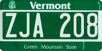 VT license plate ZJA208