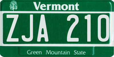 VT license plate ZJA210