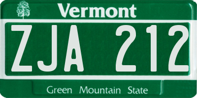 VT license plate ZJA212