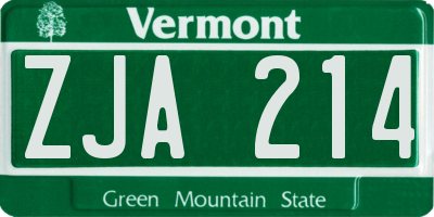 VT license plate ZJA214
