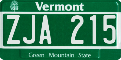 VT license plate ZJA215