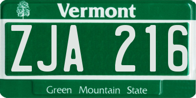 VT license plate ZJA216