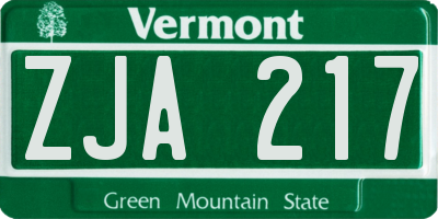 VT license plate ZJA217