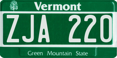 VT license plate ZJA220