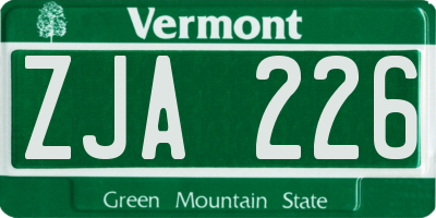 VT license plate ZJA226