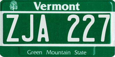 VT license plate ZJA227