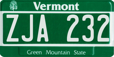 VT license plate ZJA232
