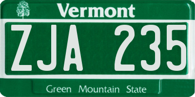 VT license plate ZJA235