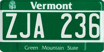 VT license plate ZJA236