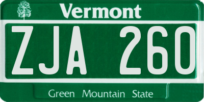 VT license plate ZJA260