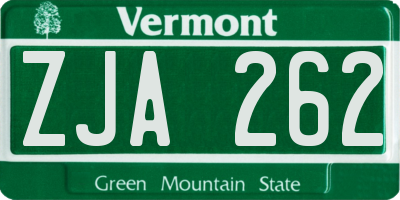 VT license plate ZJA262