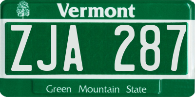 VT license plate ZJA287
