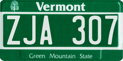 VT license plate ZJA307