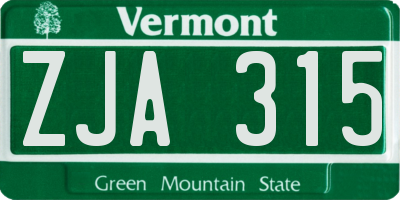 VT license plate ZJA315