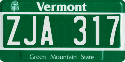 VT license plate ZJA317