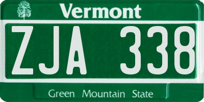VT license plate ZJA338