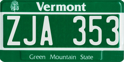 VT license plate ZJA353