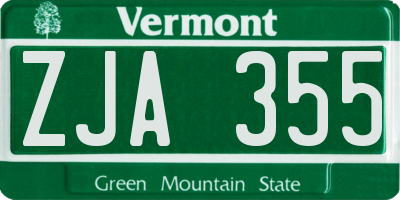 VT license plate ZJA355
