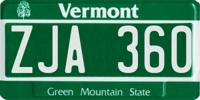 VT license plate ZJA360