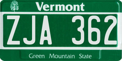 VT license plate ZJA362