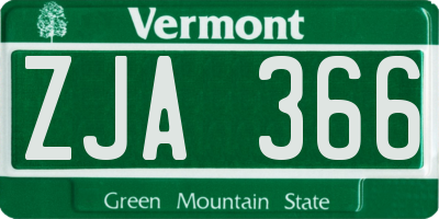 VT license plate ZJA366