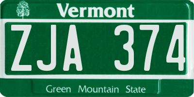 VT license plate ZJA374