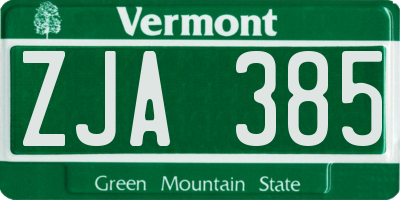 VT license plate ZJA385