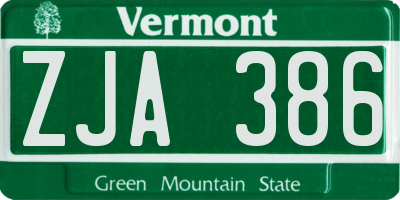 VT license plate ZJA386