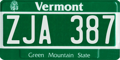 VT license plate ZJA387