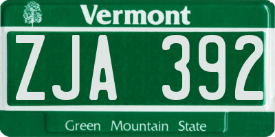 VT license plate ZJA392