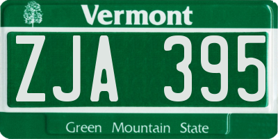 VT license plate ZJA395